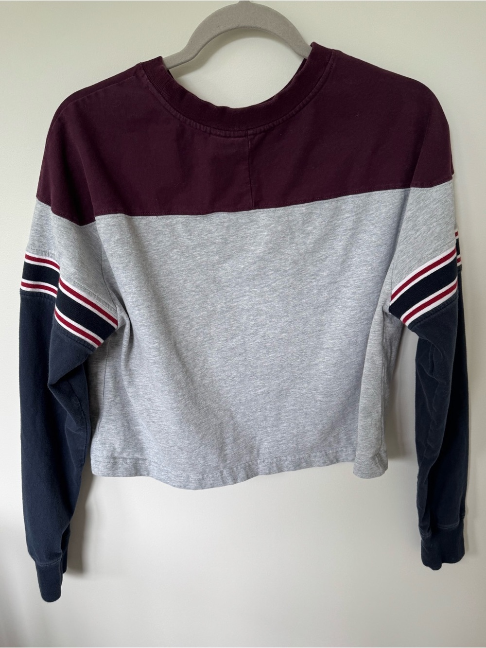 Harlow Colorblock Crewneck Sweatshirt in Gray, Navy & Burgundy - Picture 3 of 7